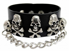 Leather Wristband Skulls with Chain
