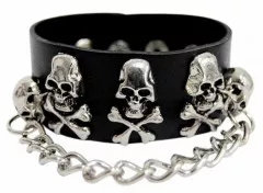 Leather Wristband Skulls with Chain