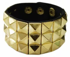 3 Row Golden Wristband Pyramid Studs