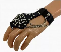 Cross with Chains Wristband with Finger Ring