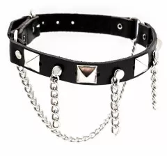 Leather Bootstrap - Pyramid Studs & Chains