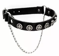 Leather Bootstrap - Iron Cross Studs