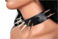 Cone Studs 3.7 cm 2-row Leather Choker