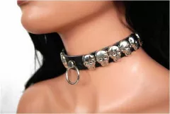 Skull Studs & Ring Leather Choker