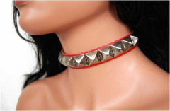 Pyramid Studs (Red) Leather Choker