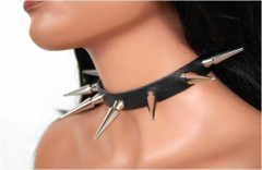 Double Cone Studs 4.5 cm Leather Choker
