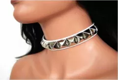 Pyramid Studs (White) Leather Choker