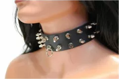 Killer Studs & Ring 2-row Leather Choker