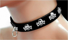 Skulls with Ring Leather Choker