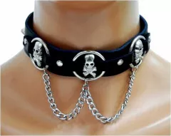 Skulls, Pointed Studs and Chain Faux Leather Choker