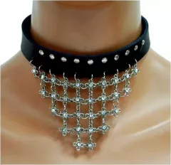 Stones with Chain Faux Leather Choker