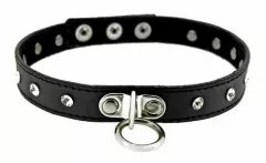 Ring and Shining Stones Faux Leather Choker