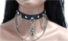 Chain and Cross faux Leather Choker