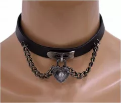 Faux Leather Choker Heart on Chains