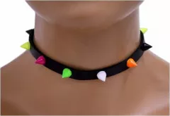 Faux Leather Choker Colored Pointed Studs