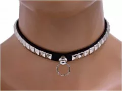 Faux Leather Choker with Mini Pyramide Studs & Ring