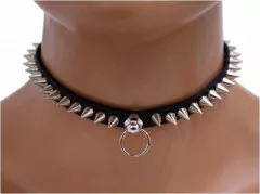 Faux Leather Choker Mini Cone Studs & Ring