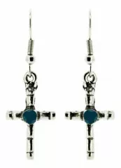 Blue Stone Cross Drop Earrings