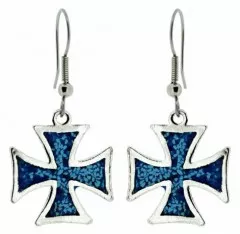 Earrings Blue Iron Cross