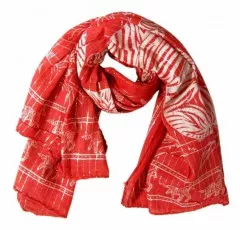 Cotton Polyester Scarf Red & Silver