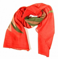 Printed Cotton Scarf Feather Red