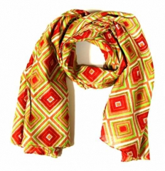 Printed Cotton Scarf Red Squares