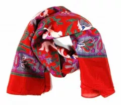 Printed Cotton Scarf Flower Red and Purple