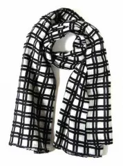 Printed Cotton Scarf Black and White Squares