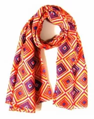 Printed Cotton Scarf Purple Squares