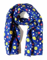Printed Cotton Scarf Blue with Floral