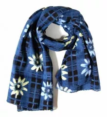Printed Cotton Scarf Flower Darkblue