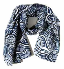 Printed Cotton Scarf Blue Retro