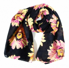 Printed Cotton Scarf Pink Flowers