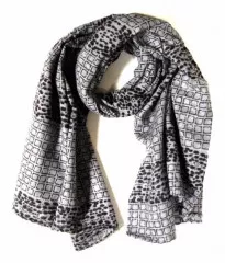 Printed Cotton Scarf Grey Vintage