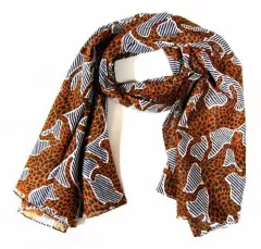 Printed Cotton Scarf Brown Leopard