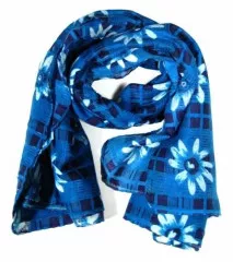 Printed Cotton Scarf Blue Flower