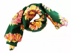 Printed Cotton Scarf Flower Green
