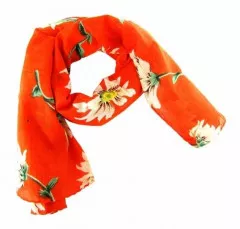 Printed Cotton Scarf Flower Orange
