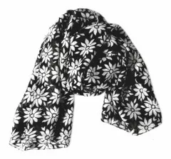 Printed Polyester Scarf Black Flower Pattern