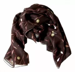 Printed Polyester Scarf Brown Flower Pattern