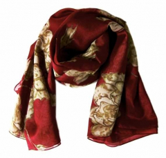 Printed Polyester Scarf Red Flower Pattern