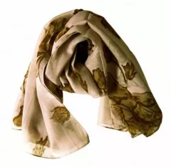 Printed Polyester Scarf Beige Flower Pattern