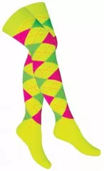 Over Knee Thigh Socks Yellow with Multicolour Squares