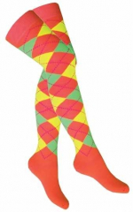 Over Knee Thigh Socks orange with Multicolour Squares