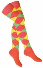 Over Knee Thigh Socks orange with Multicolour Squares