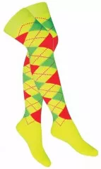Over Knee Thigh Socks Yellow with Multicoloured Squares