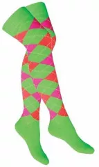 Over Knee Thigh Socks Green with Multicolour Squares