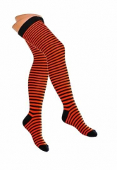 Over Knee Thigh Socks Neonorange & Black Pinstripes