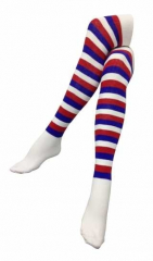 Over Knee Thigh Socks White, Red & Blue Striped
