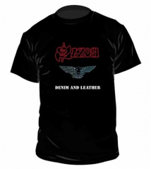 Saxon Denim And Leather T Shirt